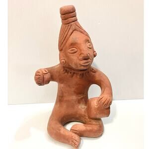 Mayan Terracotta Drummer Statue Authentic Mexico INAH Reproduction 12” Scupture